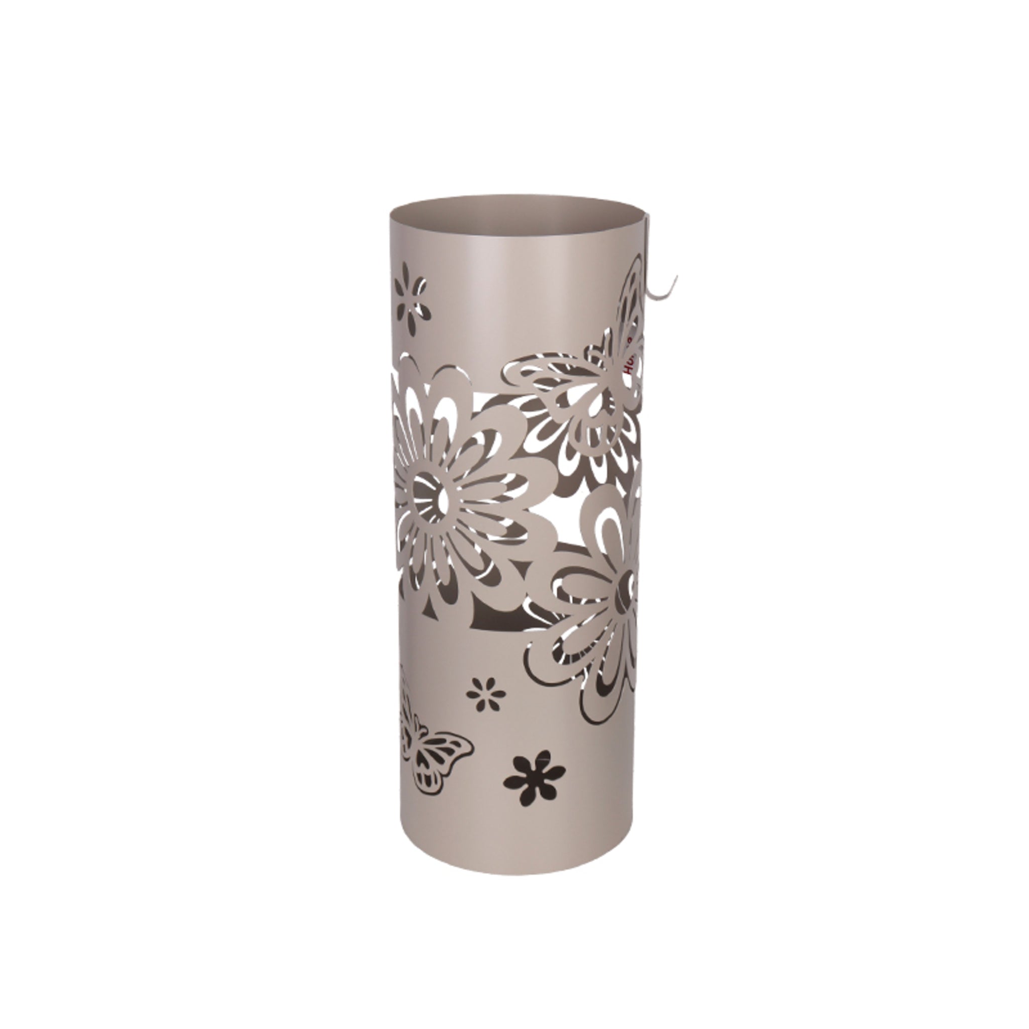 Today Home Porta Ombrelli in Metallo Butterfly, Contenitore per Ombrelli con Vaschetta Scolapioggia e 1 Gancetto, 21cm altezza 55cm, Tortora