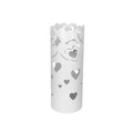 Porta Ombrelli in Metallo Cuore, Contenitore per Ombrelli con Vaschetta Scolapioggia e 1 Gancetto, diametro 19cm altezza 49 cm, Bianco