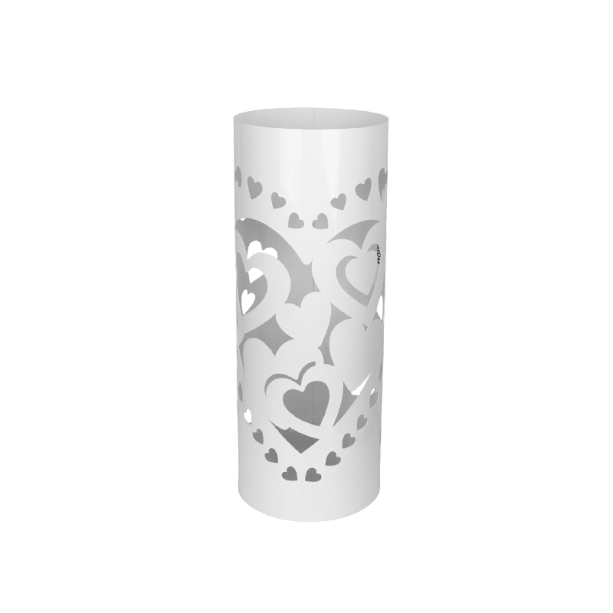 Today Home Porta Ombrelli in Metallo Cuore L, Contenitore per Ombrelli con Vaschetta Scolapioggia e 1 Gancetto, diametro 21cm altezza 55cm, Bianco