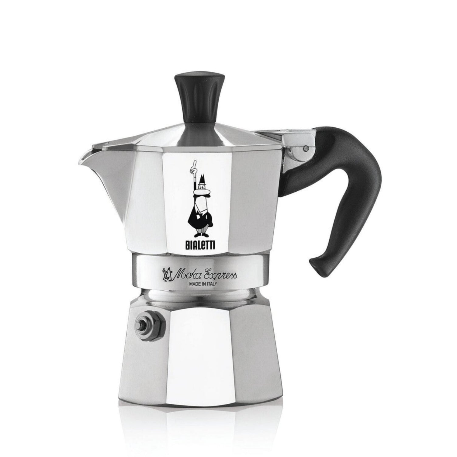 Bialetti Caffettiera Moka Express 6 Tazze, Manico anti scottatura, Non adatta a induzione, 6 Tazze (270 ml), Alluminio