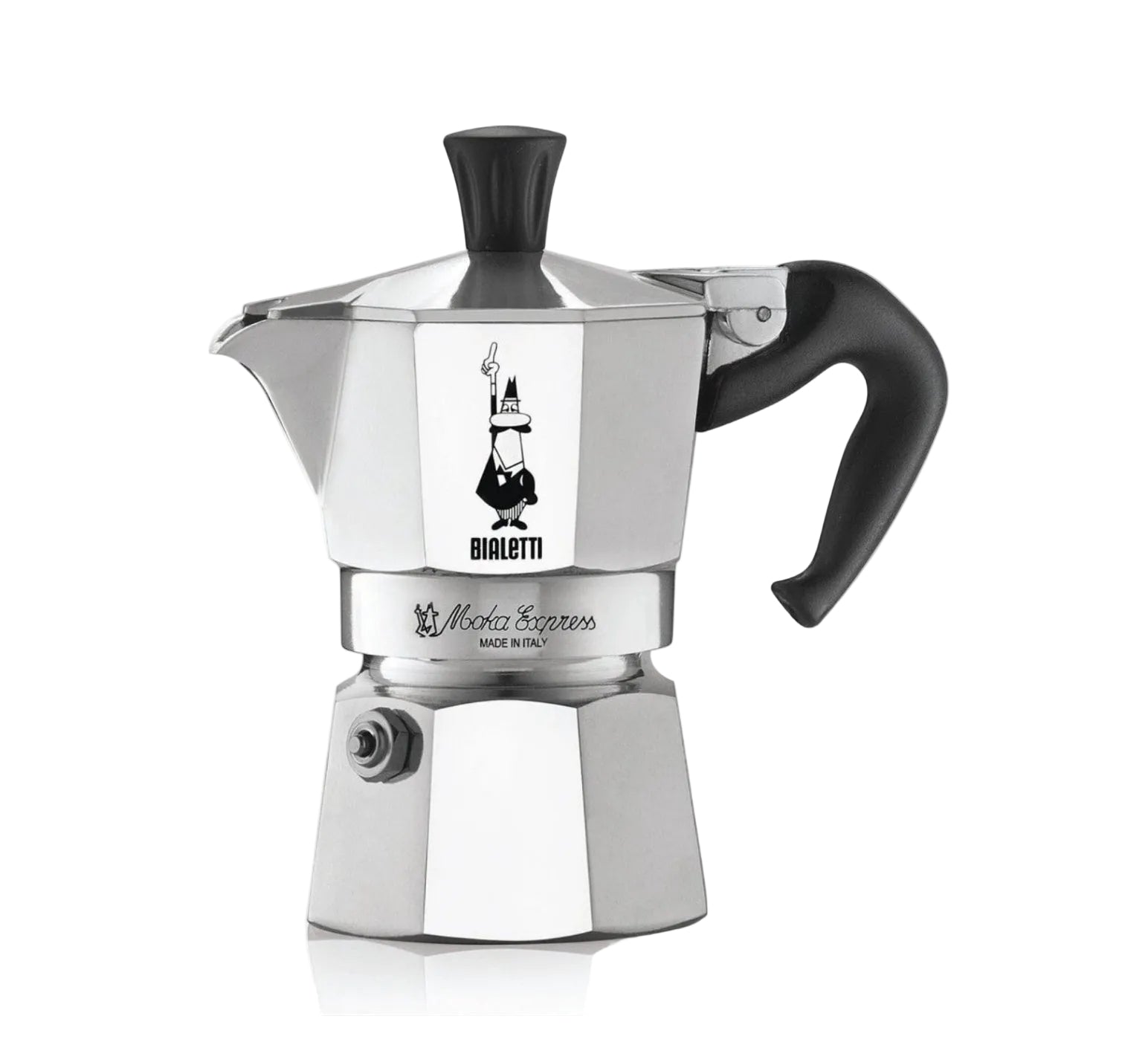 Bialetti Caffettiera Moka Express 2 Tazze, Manico anti scottatura, Non adatta a induzione, (90 ml), Alluminio