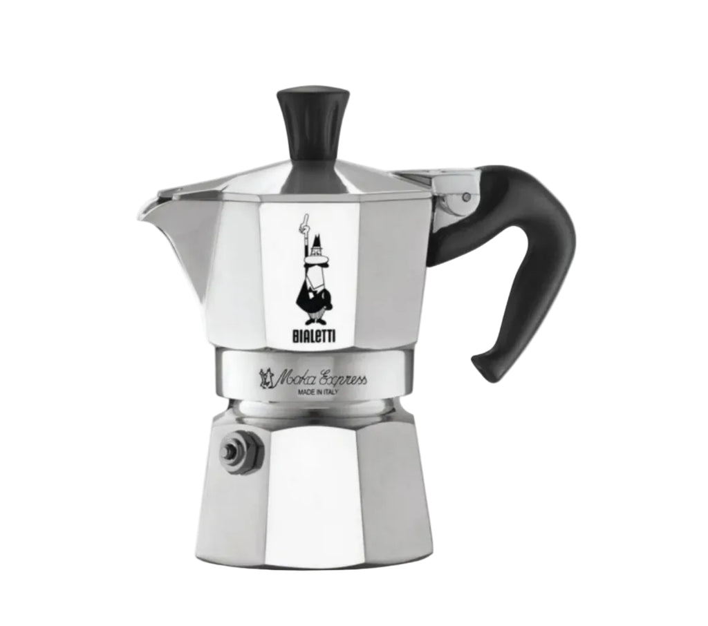 Bialetti Caffettiera Moka Express, Manico anti scottatura, Non adatta a induzione, 1 Tazze (60 ml), Alluminio [Classe di efficienza energetica A]