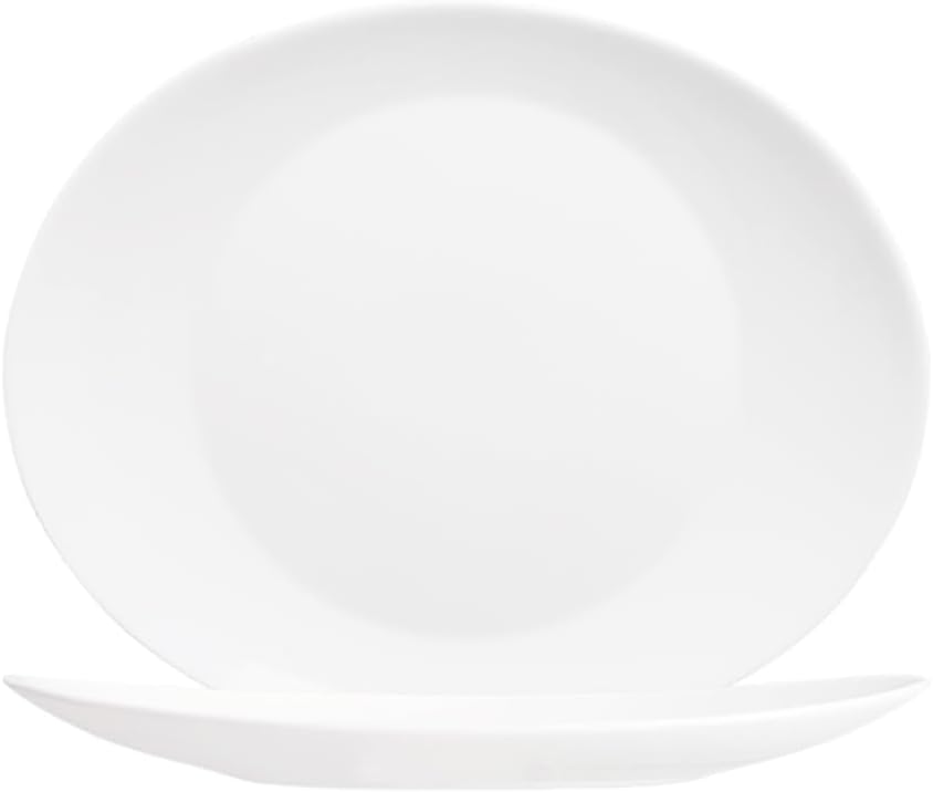 Servizio da tavola 18 Pezzi Set Piatti Ovali, 6 Piani 6 Fondi 6 Frutta,Lavabile in Lavastoviglie, Microonde, Vetro, Bianco