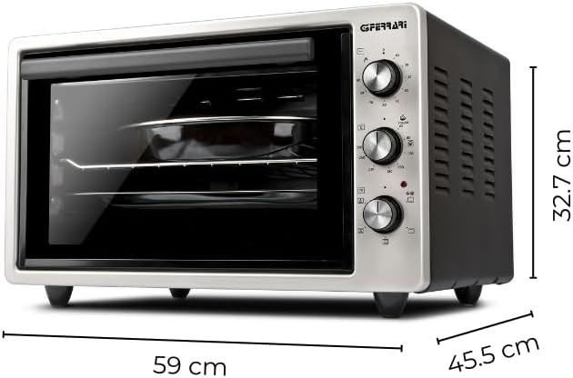 G3 Ferrari G10153 Forno Elettrico Ventilato, Raggiunge fino a 300° C, 5 modalità di cottura, 1400 W, Vetro doppio, Timer 90 min, Accessori inclusi, Argento Nero