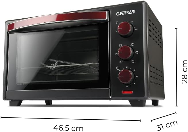 G3 Ferrari G10135 Forno Elettrico Ventilato "Il Moro 20 Plus",1380W, 20 Litri, 100-230°C, Antiaderente, Nero/Rosso