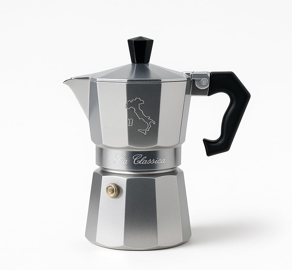 Today Home, Mokarella La Classica Caffettiera Alluminio, Tre Tazze 3 Alluminio, Argento/Nero, Italia