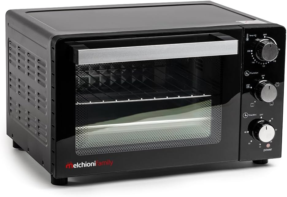 Melchioni Family | Forno Elettrico Ventilato DEVIL, Capacità 23 litri, 3 Modalità di Cottura, Timer da 60 Minuti, 1200W, Doppio Vetro, Luce Interna e Temperatura Fino a 230° C, 46 X 40 X 28 cm