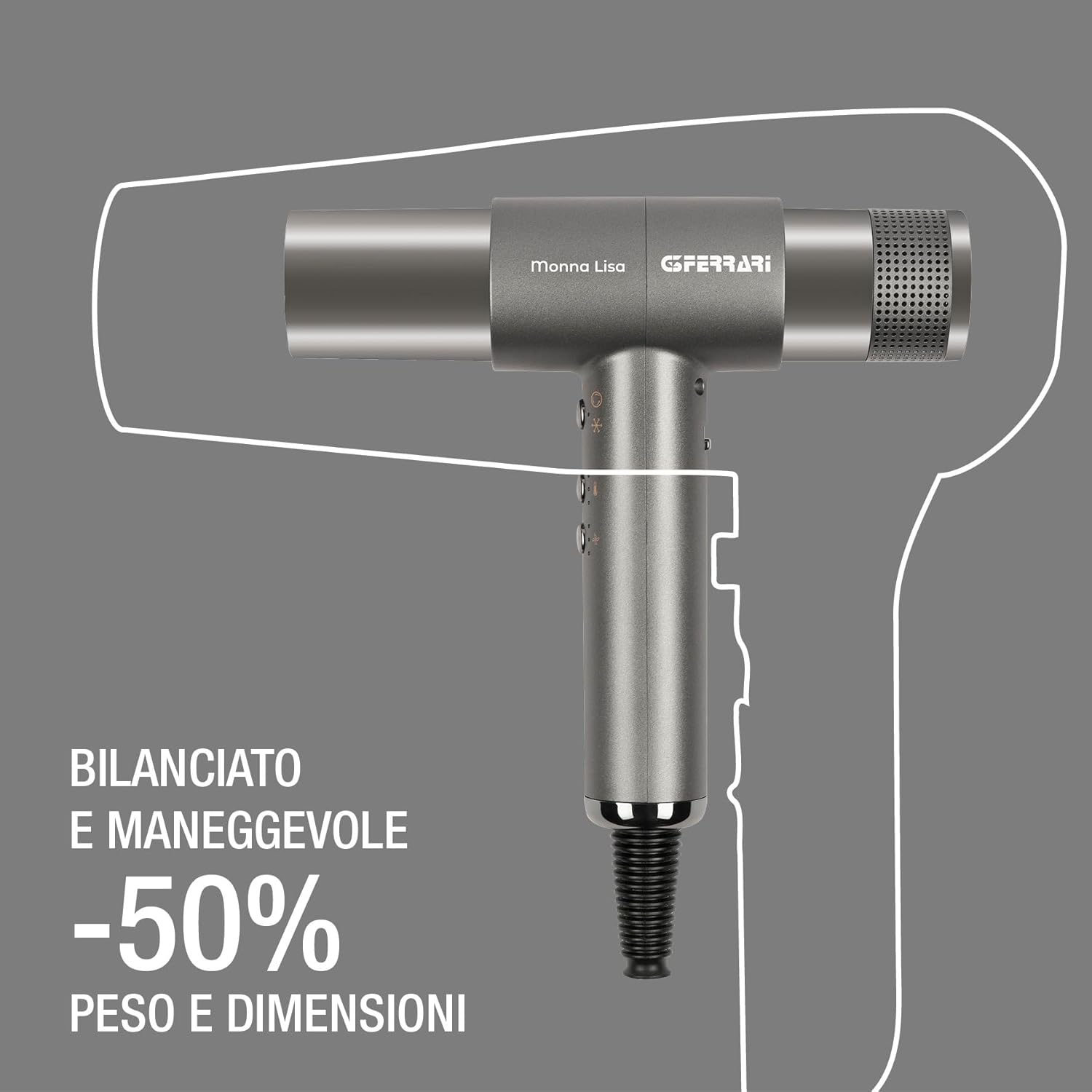 G3 Ferrari G30061 Monna Lisa Asciugacapelli Brushless Professionale, Motore BLDC, 2000 W, 3 Velocità, Funzione Ionic Oxy-active, 110.000 RPM, Diffusore, Concentratore e 2 Coni Wave Design