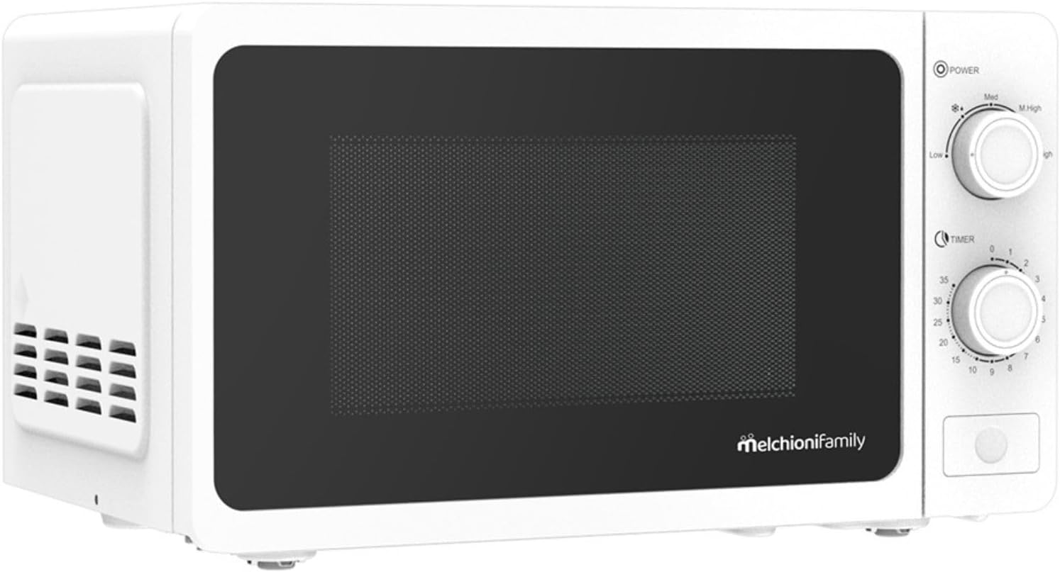 Melchioni Family Forno Microonde con Grill 20L, ONDA, Multifunzione, 800W, Regolazione Manuale, Funzione Grill, Timer 1-35 Min, Dimensioni 45,1x31,9x25,4 cm