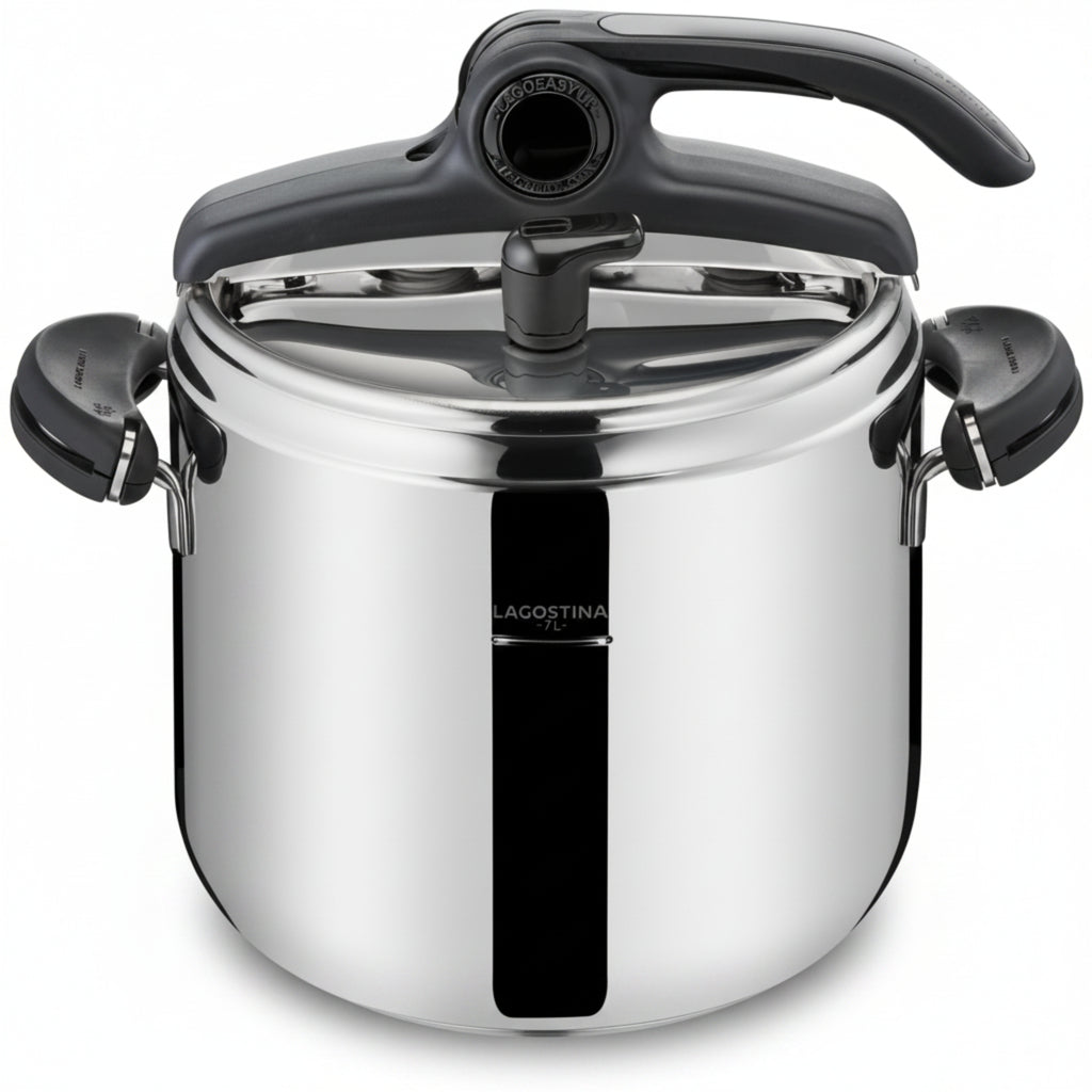 Lagostina Mia Pentola a Pressione 7 L in Acciaio Inox 18/10 Ø 22 cm, Pentola Induzione e Gas, Coperchio con Apertura Facilitata, Fondo a tre Strati, Lavabile in Lavastoviglie