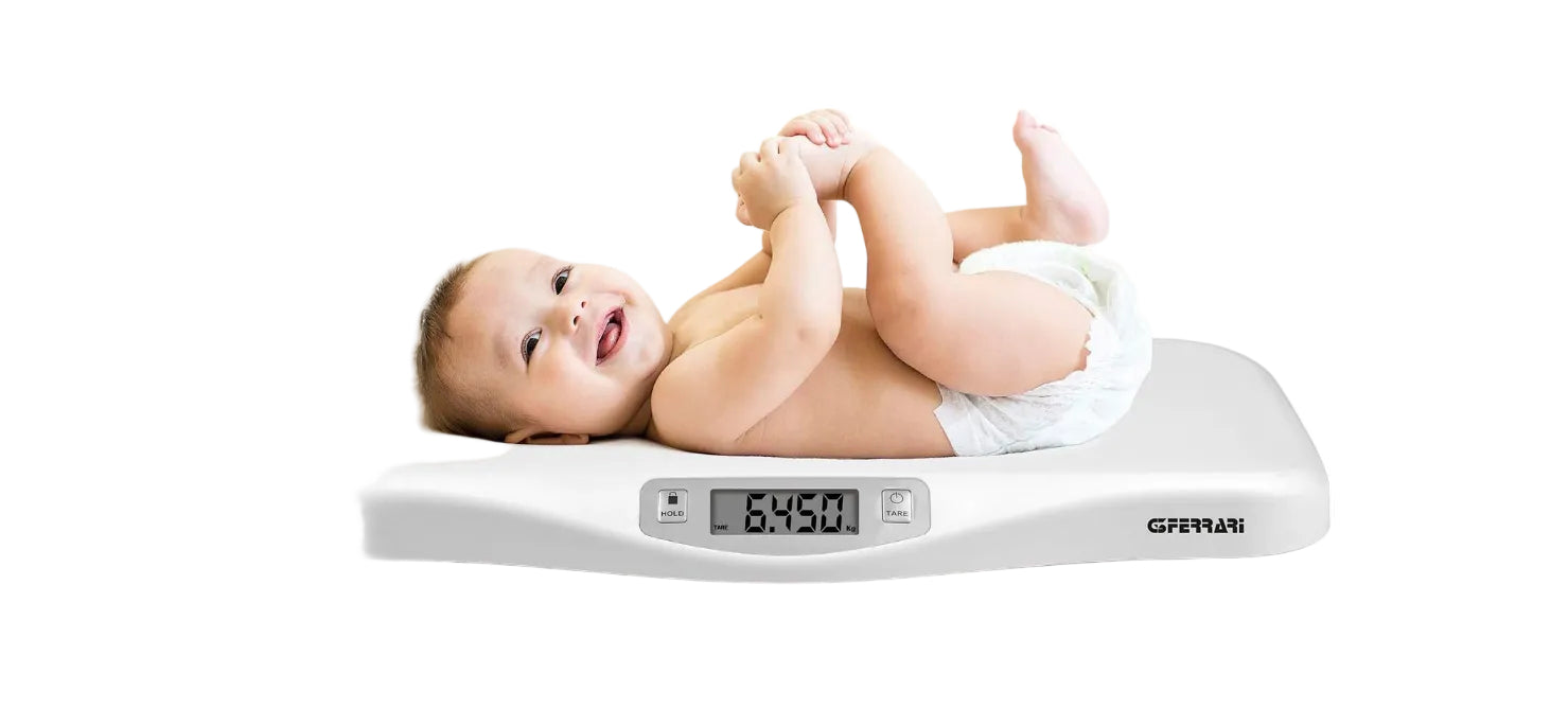 G3 Ferrari G30021 Crescobene Bilancia Pesa Bimbi, 5 gr/ 20 Kg, Display LCD, Funzione di blocco pesata, Bianco