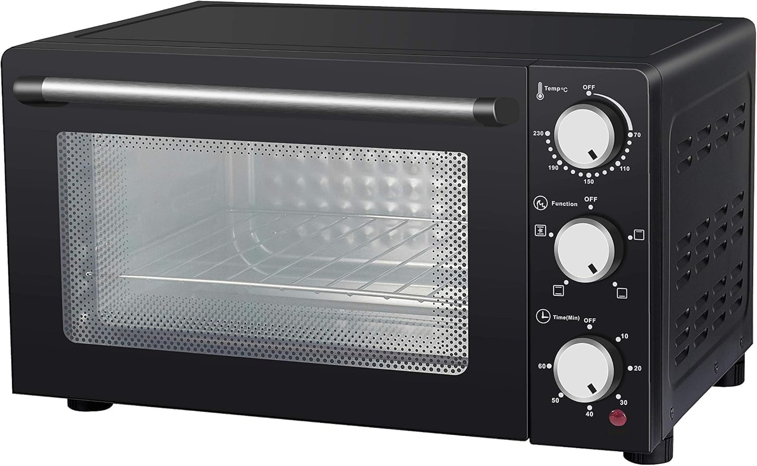Melchioni Family | Forno Elettrico Ventilato DEVIL, Capacità 23 litri, 3 Modalità di Cottura, Timer da 60 Minuti, 1200W, Doppio Vetro, Luce Interna e Temperatura Fino a 230° C, 46 X 40 X 28 cm