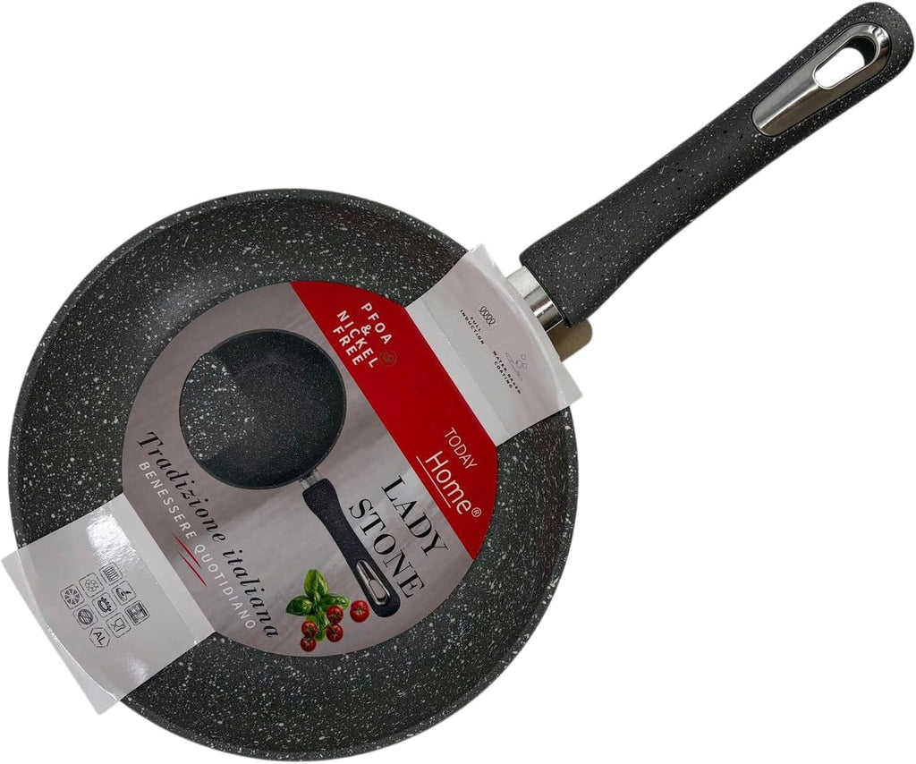 Today Home,Padella Antiaderente Effetto Pietra, Lady Stone, 32cm, Rivestimento Antiaderente PFOA Free,Adatta a Tutti i Piani e Induzione,Manico Ergonomico,Fondo Full Induction,Colore Grigio Granito