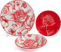 Today Home, Servizio piatti per 6 persone, 18 pezzi, Porcellana, Rosa Rossa, Adatto: Microonde e Lavatoviglie