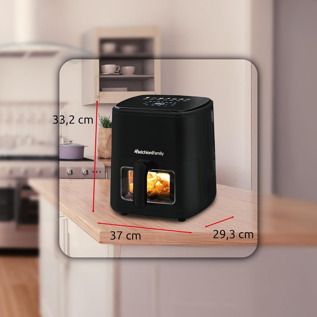 Melchioni Family | Marianna New, Friggitrice ad Aria 5L, Compatta, Touch Display, 7 Programmi, Antiaderente, Timer 60 Min, Temperatura 80°-200°C, Controllo Cottura Senza Aprire lo Sportello