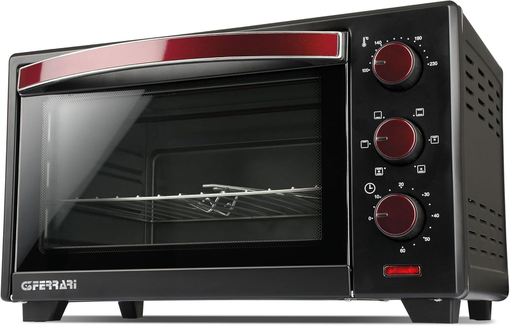 G3 Ferrari G10135 Forno Elettrico Ventilato "Il Moro 20 Plus",1380W, 20 Litri, 100-230°C, Antiaderente, Nero/Rosso