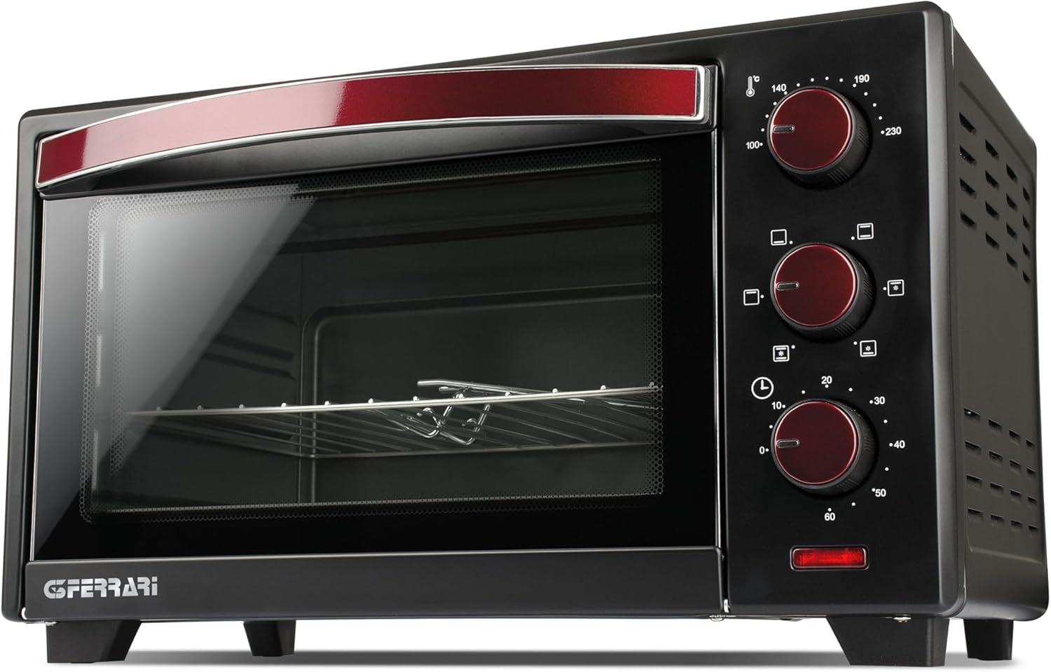 G3 Ferrari G10135 Forno Elettrico Ventilato "Il Moro 20 Plus",1380W, 20 Litri, 100-230°C, Antiaderente, Nero/Rosso