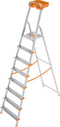 Colombo Scala Pieghevole Alluminio Attica 8 Gradini Senza Rivetti |  Robusta con Piattaforma e Vaschetta Portautensili | Portata 150kg | Conforme EN131 TÜV-GS | Made in Italy