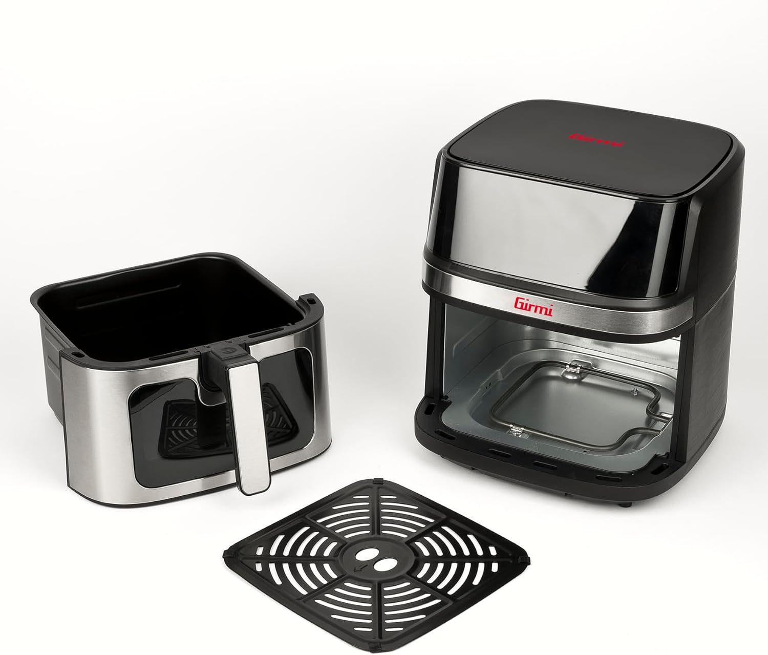 Girmi FG80 Friggitrice ad Aria 8Litri, 2200 W, Display digitale, 10 programmi, Capacità 8 Litri, Camera di cottura in metallo, Doppia resistenza, Ricettario incluso, Nero/Inox