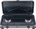 Melchioni Family | Fornello a Gas da Campeggio MINERVA 2 con 2 Fuochi, Fornelletto GPL Portatile con Coperchio, Griglia e Fuochi Removibili, Nero