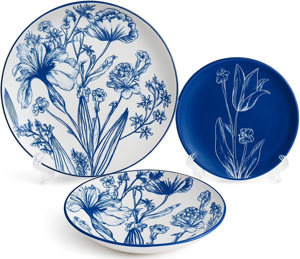 Today Home, Servizio piatti per 6 persone, 18 pezzi, Porcellana, Tulip Blu, Adatto: Microonde e Lavatoviglie