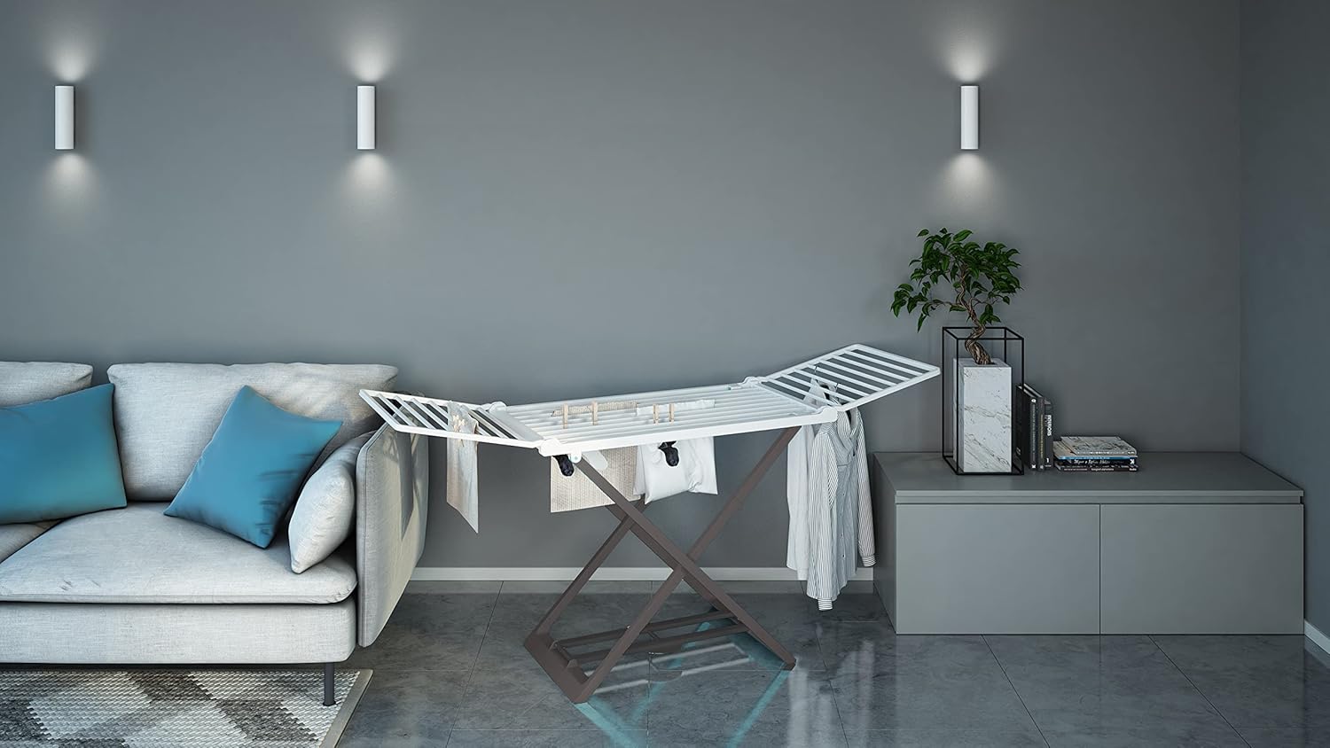 Colombo Stendino da Terra Marino | Stendibiancheria da Pavimento in Resina da Interno ed Esterno, Stendino con Ali Estensibili | 20 Metri di Stenditura | Colori Assortiti | Made in Italy