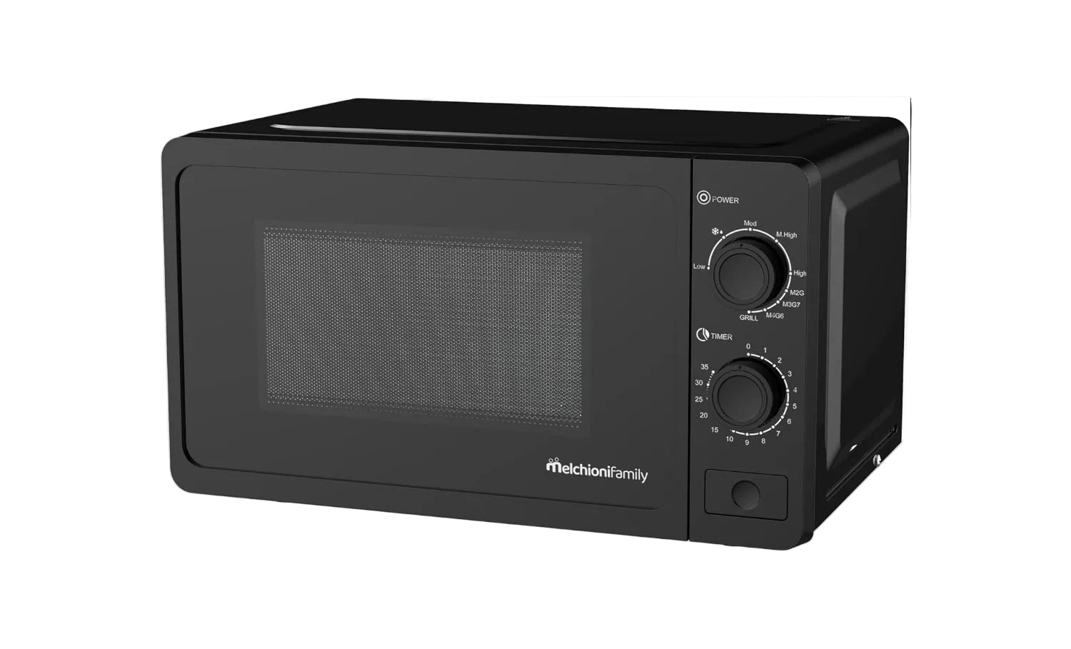 Melchioni Family Microonde 20L con Grill - ONDA - 800W - Dimensioni 46x32x26 cm - Timer 1–35 Minuti - Piatto in Vetro e Apertura con Pulsante - Nero