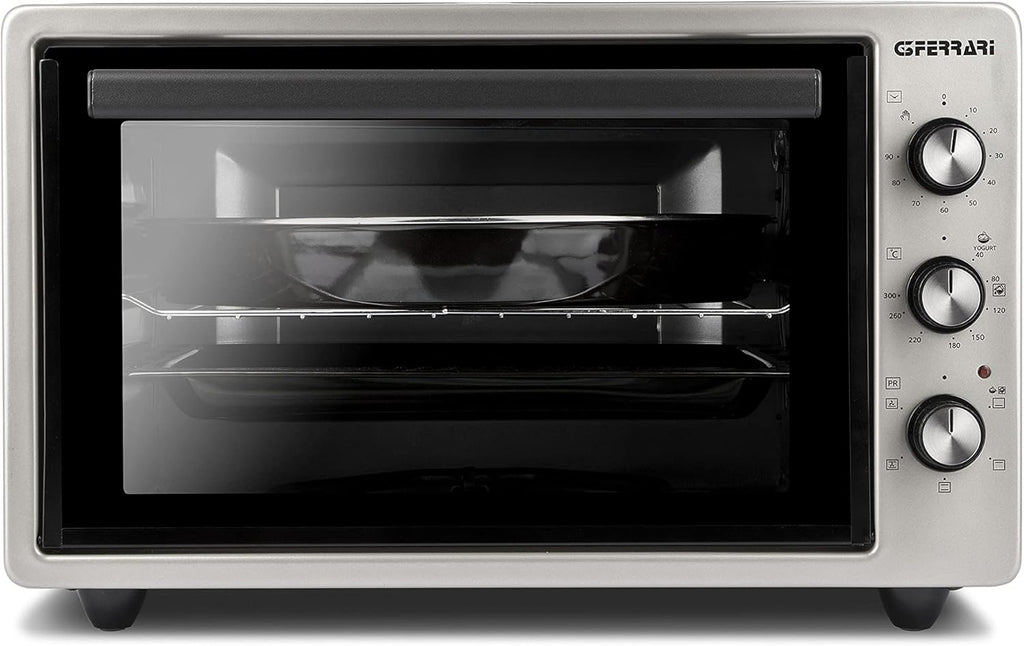 G3 Ferrari G10153 Forno Elettrico Ventilato, Raggiunge fino a 300° C, 5 modalità di cottura, 1400 W, Vetro doppio, Timer 90 min, Accessori inclusi, Argento Nero