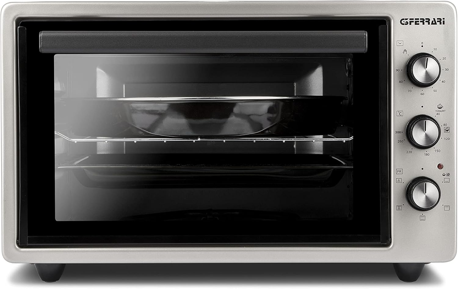 G3 Ferrari G10153 Forno Elettrico Ventilato, Raggiunge fino a 300° C, 5 modalità di cottura, 1400 W, Vetro doppio, Timer 90 min, Accessori inclusi, Argento Nero