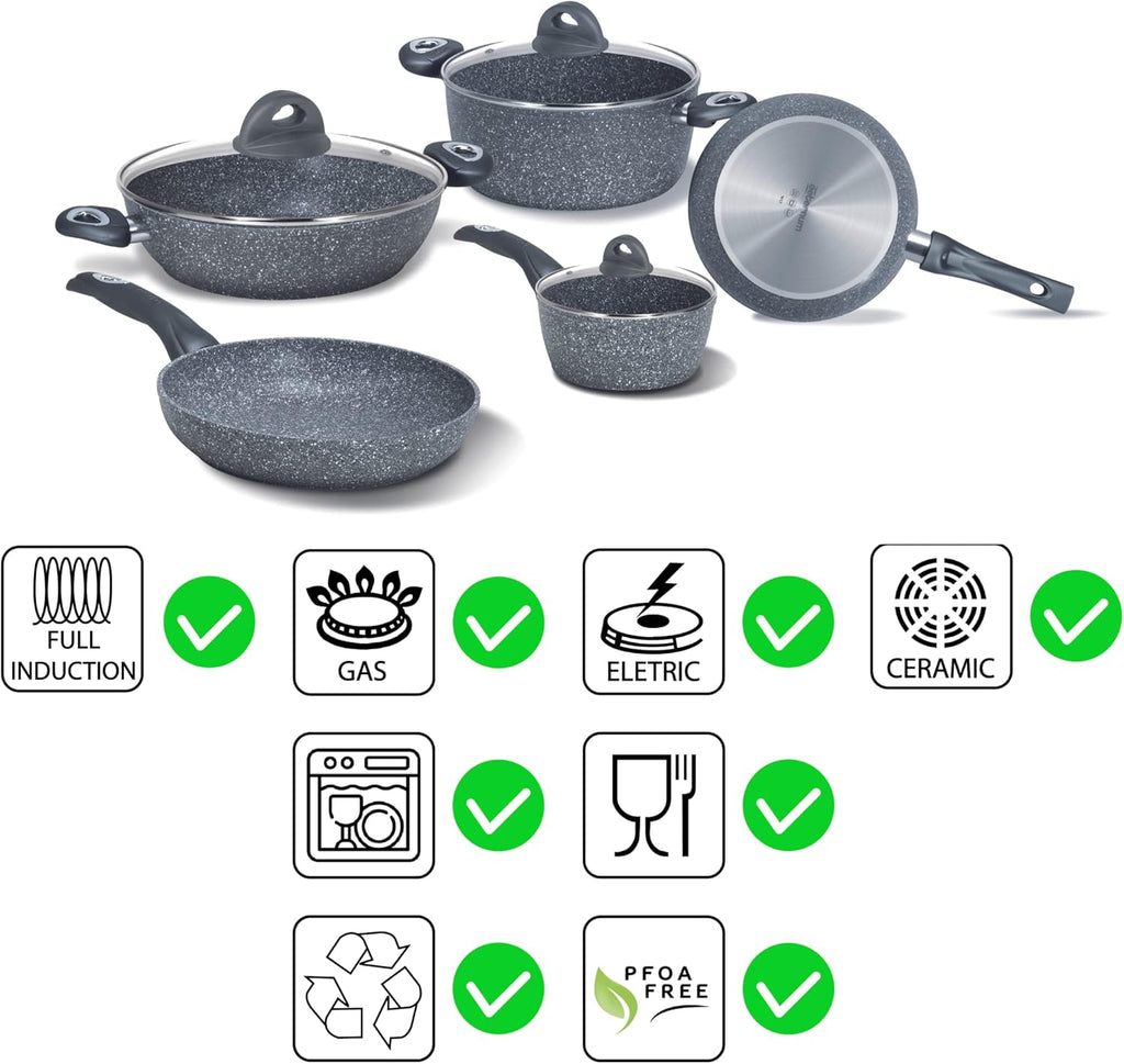 Aeternum, Madame Petravera 3.0, Batteria 8 pezzi,Ideale per Induzione, Full Induction, Grigio