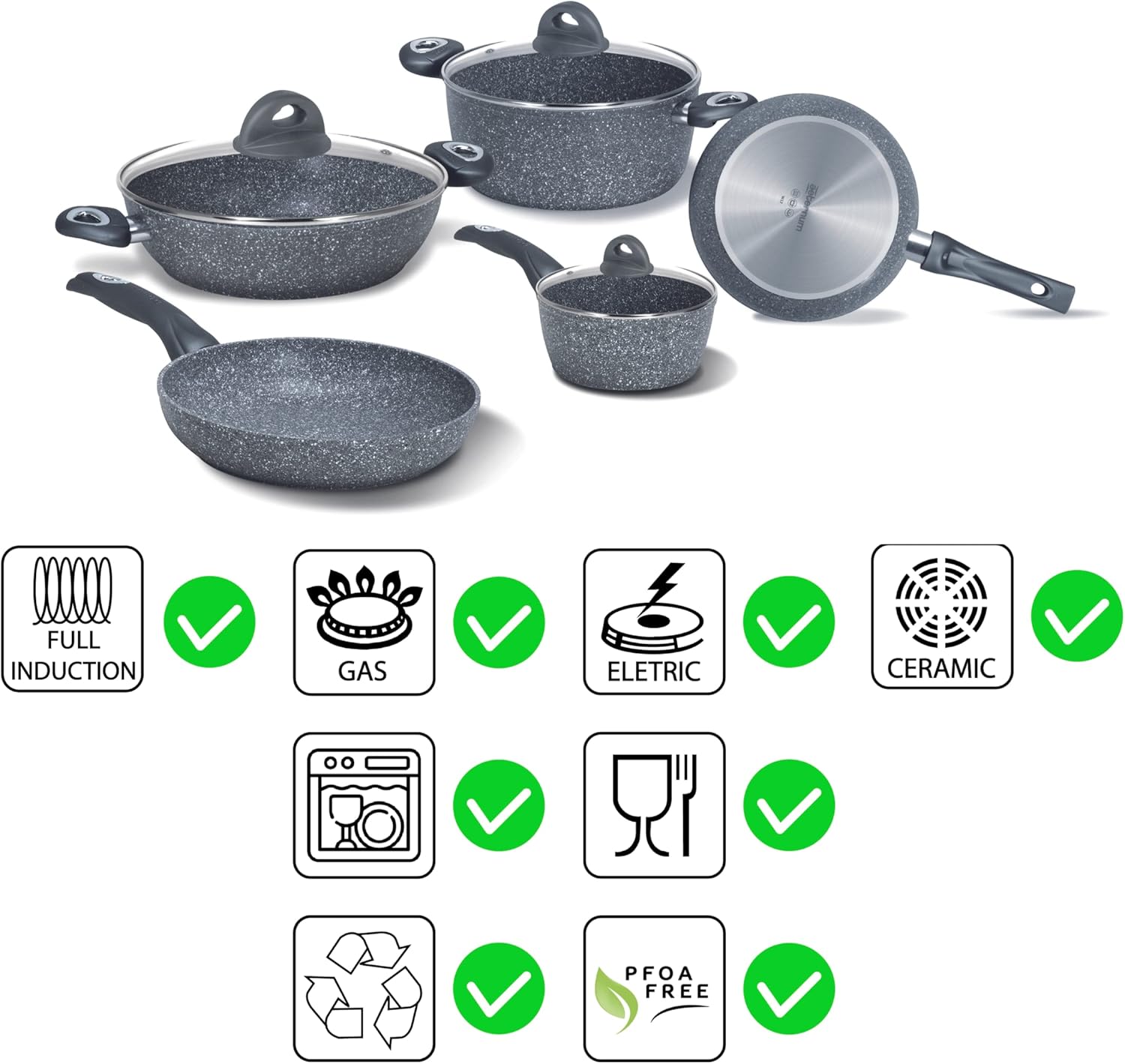 Aeternum, Madame Petravera 3.0, Batteria 8 pezzi,Ideale per Induzione, Full Induction, Grigio