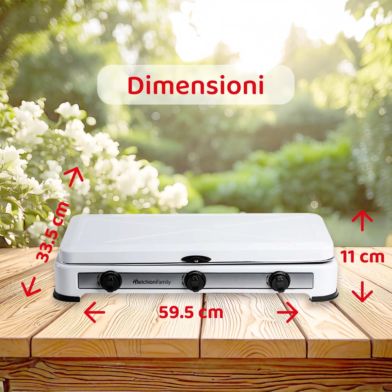 Melchioni Family Minerva 3 | Fornello a Gas 3 Fuochi - Struttura in Acciaio Smaltato, Griglia e Fuochi Removibili, Regolazione Fiamma, Potenza 2.9Kw