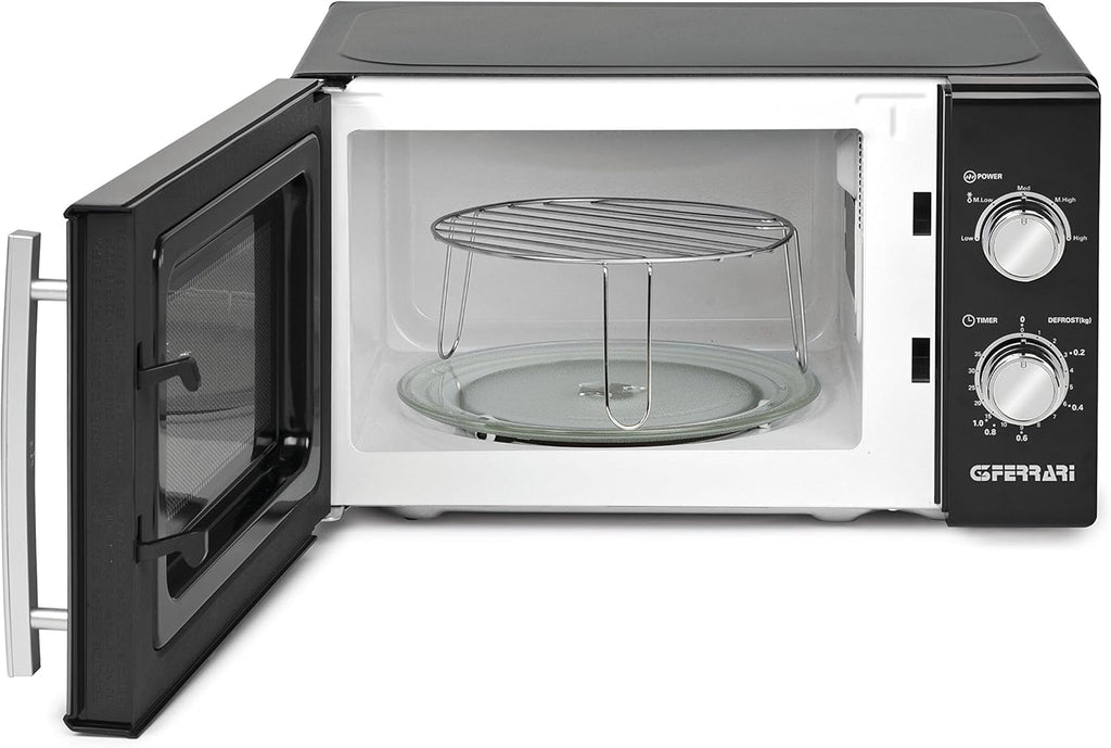 G3 Ferrari G10109 AllBlack Forno Microonde Con Cottura Combinata, 20 Litri, 3 modalità di cottura, Funzione Grill, Luce interna, Timer, Vetro a specchio, Accessori inclusi, Nero
