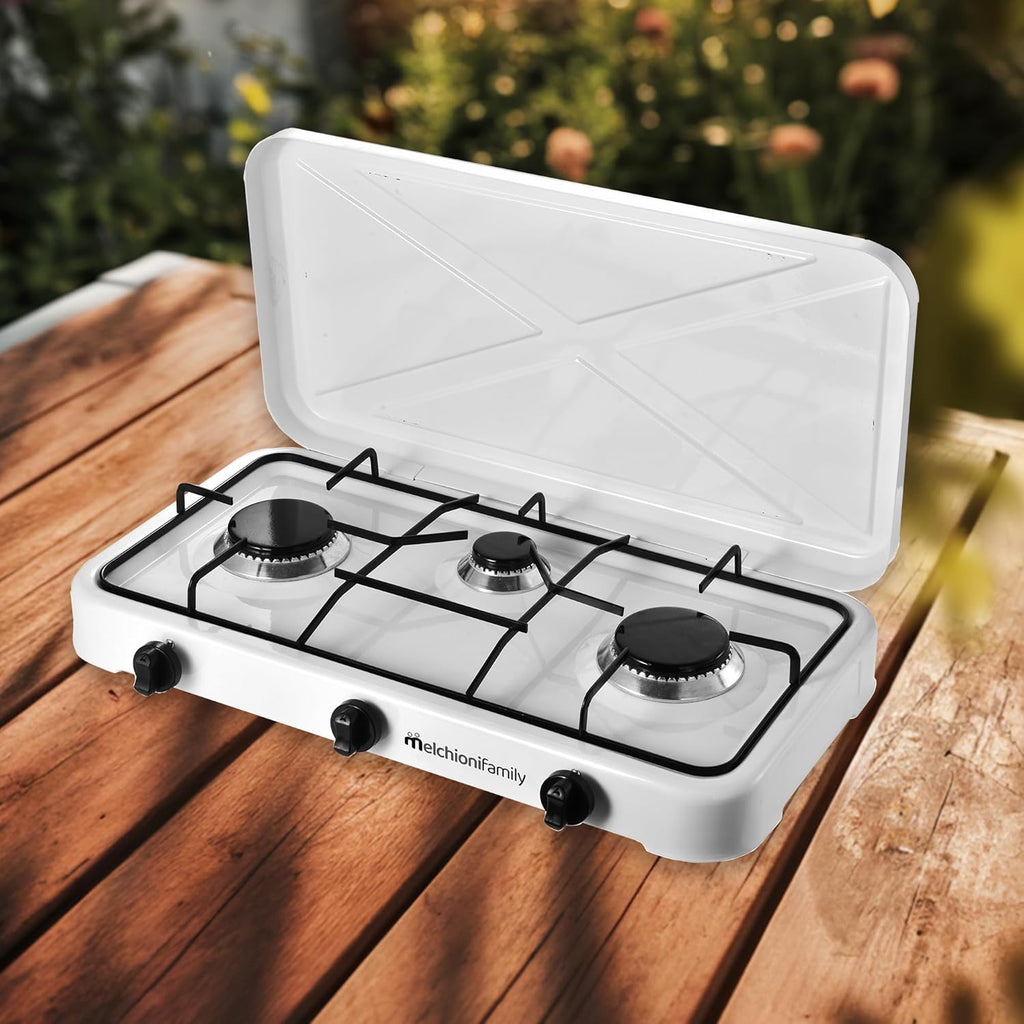 Melchioni Family Minerva 3 | Fornello a Gas 3 Fuochi - Struttura in Acciaio Smaltato, Griglia e Fuochi Removibili, Regolazione Fiamma, Potenza 2.9Kw