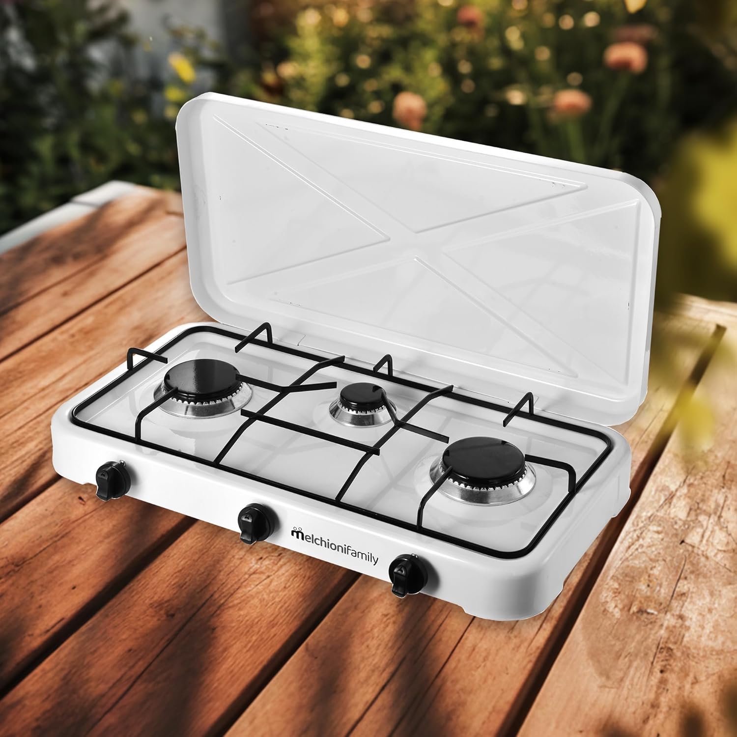Melchioni Family Minerva 3 | Fornello a Gas 3 Fuochi - Struttura in Acciaio Smaltato, Griglia e Fuochi Removibili, Regolazione Fiamma, Potenza 2.9Kw