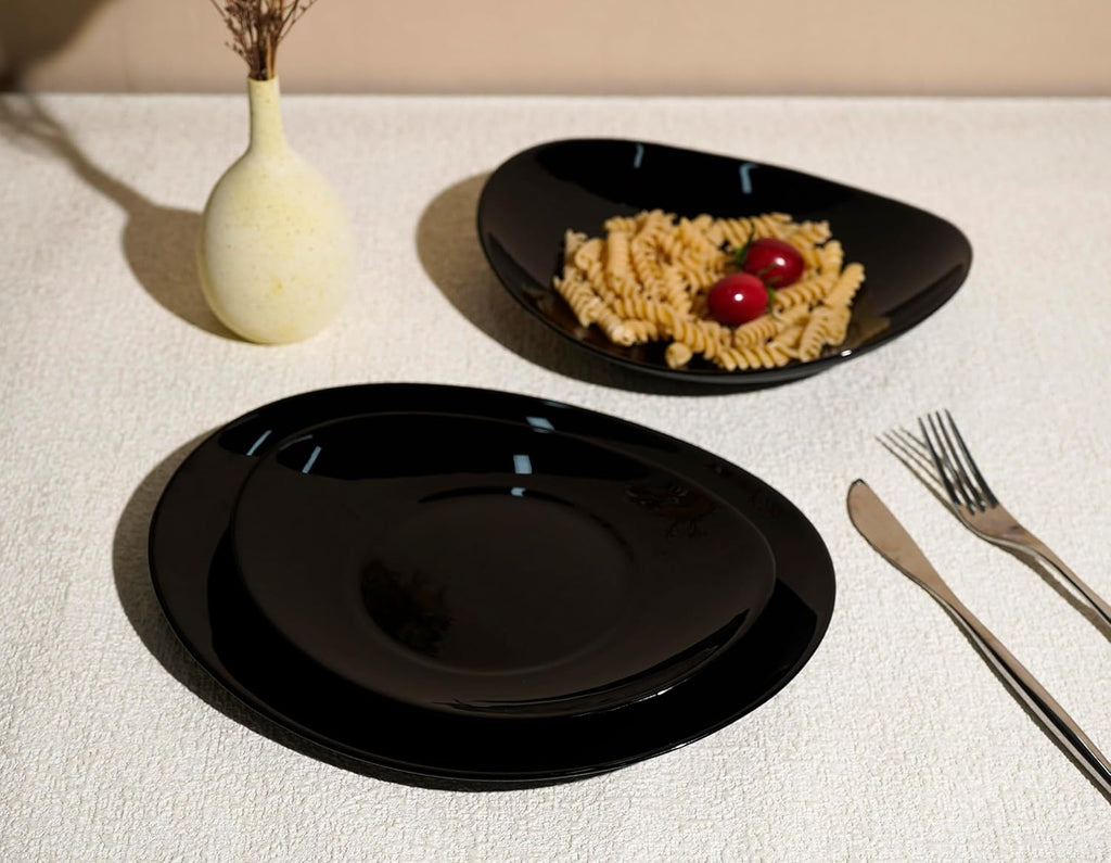18 Pezzi Set Piatti Ovali, 6 Piani 6 Fondi 6 Frutta,Lavabile in Lavastoviglie, Microonde, Vetro, Nero