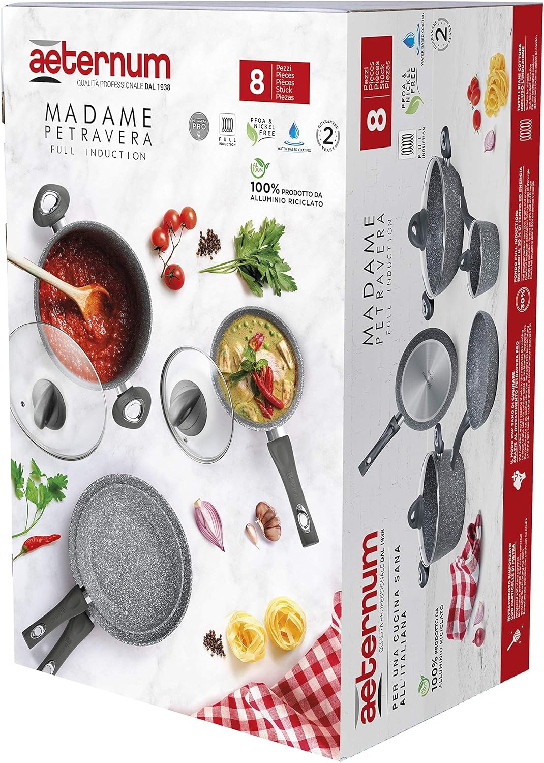Aeternum, Madame Petravera 3.0, Batteria 8 pezzi,Ideale per Induzione, Full Induction, Grigio