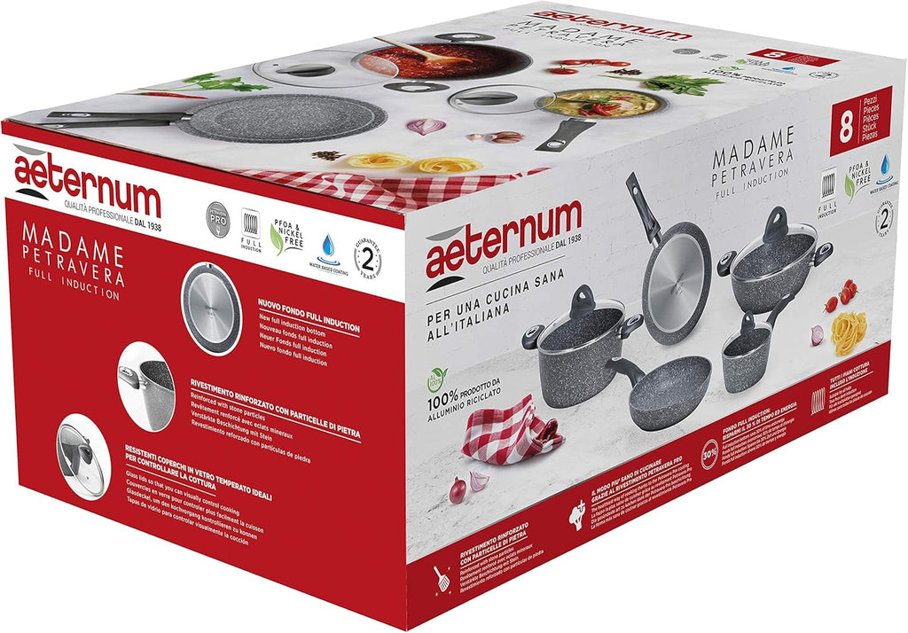 Aeternum, Madame Petravera 3.0, Batteria 8 pezzi,Ideale per Induzione, Full Induction, Grigio