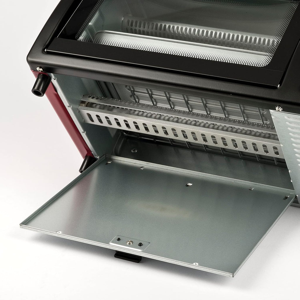 Girmi FE10 Forno elettrico, 800 W, 10 Litri, Griglia INOX, Termostato Regolabile, Timer 60 min, Accesori inclusi, Nero/Rosso