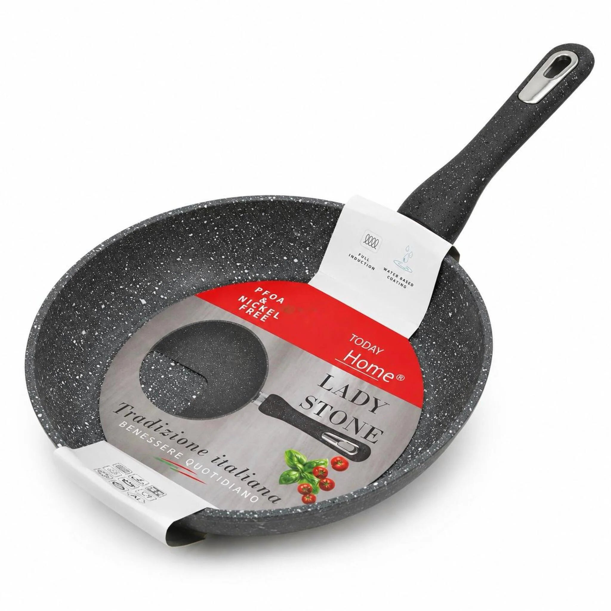 Today Home,Padella Antiaderente Effetto Pietra, Lady Stone,18cm, Rivestimento Antiaderente PFOA Free,Adatta a Tutti i Piani e Induzione,Manico Ergonomico,Fondo Full Induction,Colore Grigio Granito