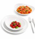 Servizio da tavola 18 Pezzi Set Piatti Ovali, 6 Piani 6 Fondi 6 Frutta,Lavabile in Lavastoviglie, Microonde, Vetro, Bianco